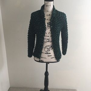 Green Crinkle Jacket with Buttons, Long Sleeves
